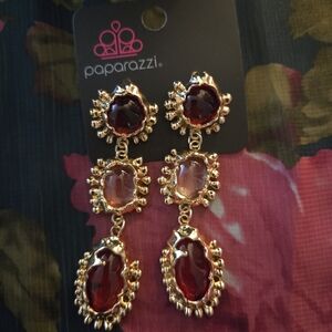 Paparazzi Gold and Deep Red Statement Earrings